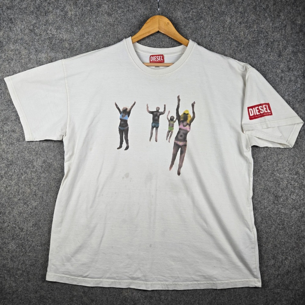Diesel Graphic T-Shirt Mens XL White Airbrush Collage Art Print Streetwear Y2K - Picture 3 of 13